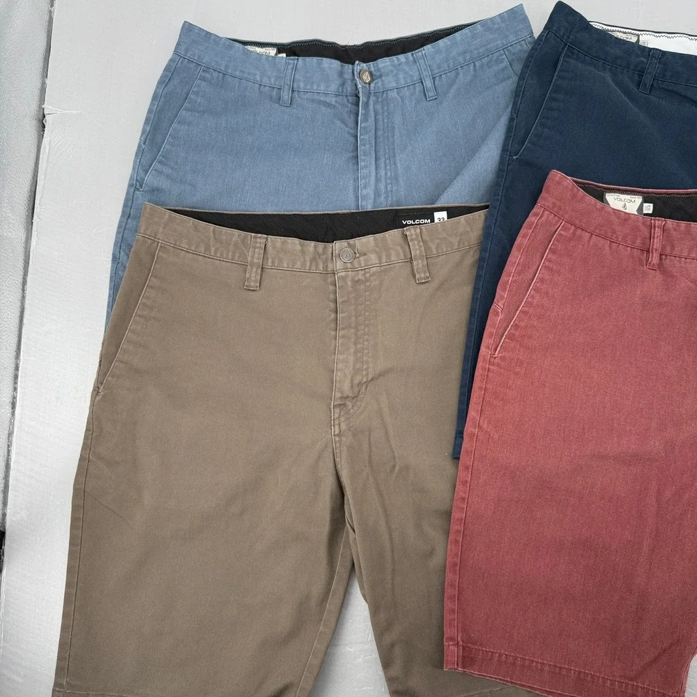 Volcom Mens Frickin Modern Fit Chino Shorts Bundle 4 Pairs Navy Khaki Red 33 - Picture 3 of 16